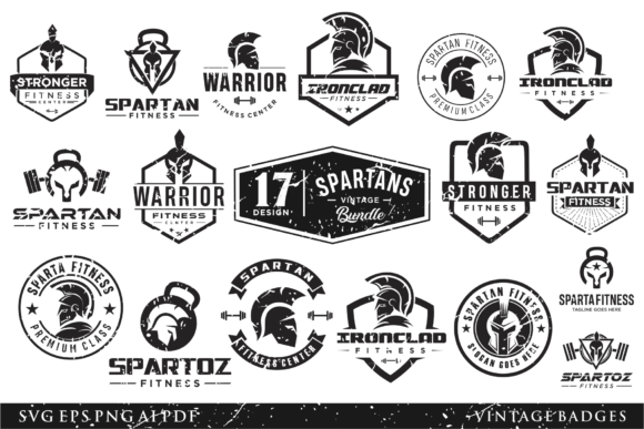 Set of Spartan Logo Silhouette Retro Review