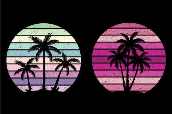 Vintage Retro Sunset Palm Tree, Stickers